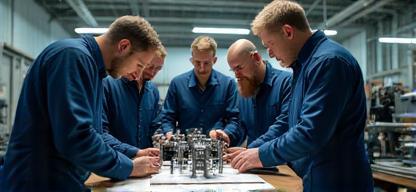 Engineering team collaborating in HollandTech workshop